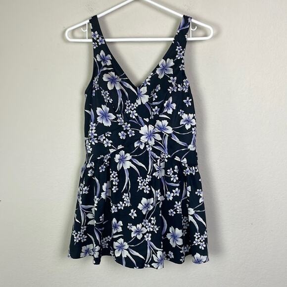 Vintage 80’s Maxine of Hollywood floral one piece swim dress women’s 16 - Picture 1 of 11